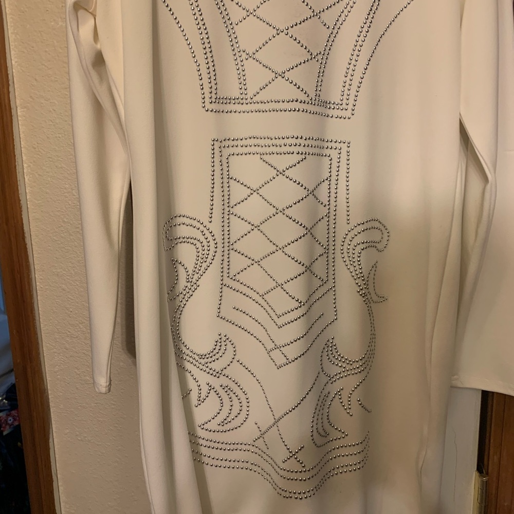 Cream long sleeve body con dress